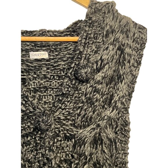 Calypso St. Barth Women Hand-3D Chunky Cable Knit Wool Blend Vest Pckts S/M Hood - Picture 15 of 16